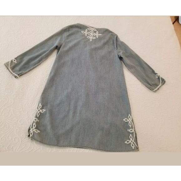 Chambray denim tunic dress embroidered boho Small - Picture 7 of 8